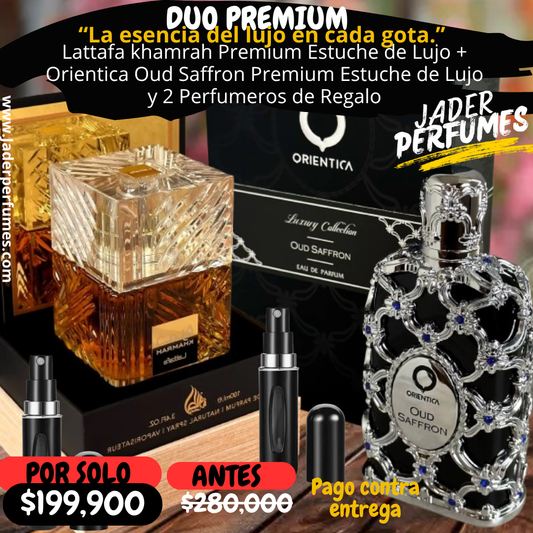 DUO PREMIUM — Khamrah + Amber Rouge & 2 Perfumeros de Regalo
